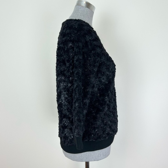 L’agence black textured fuzzy 3/4 sleeve top - Picture 2 of 8